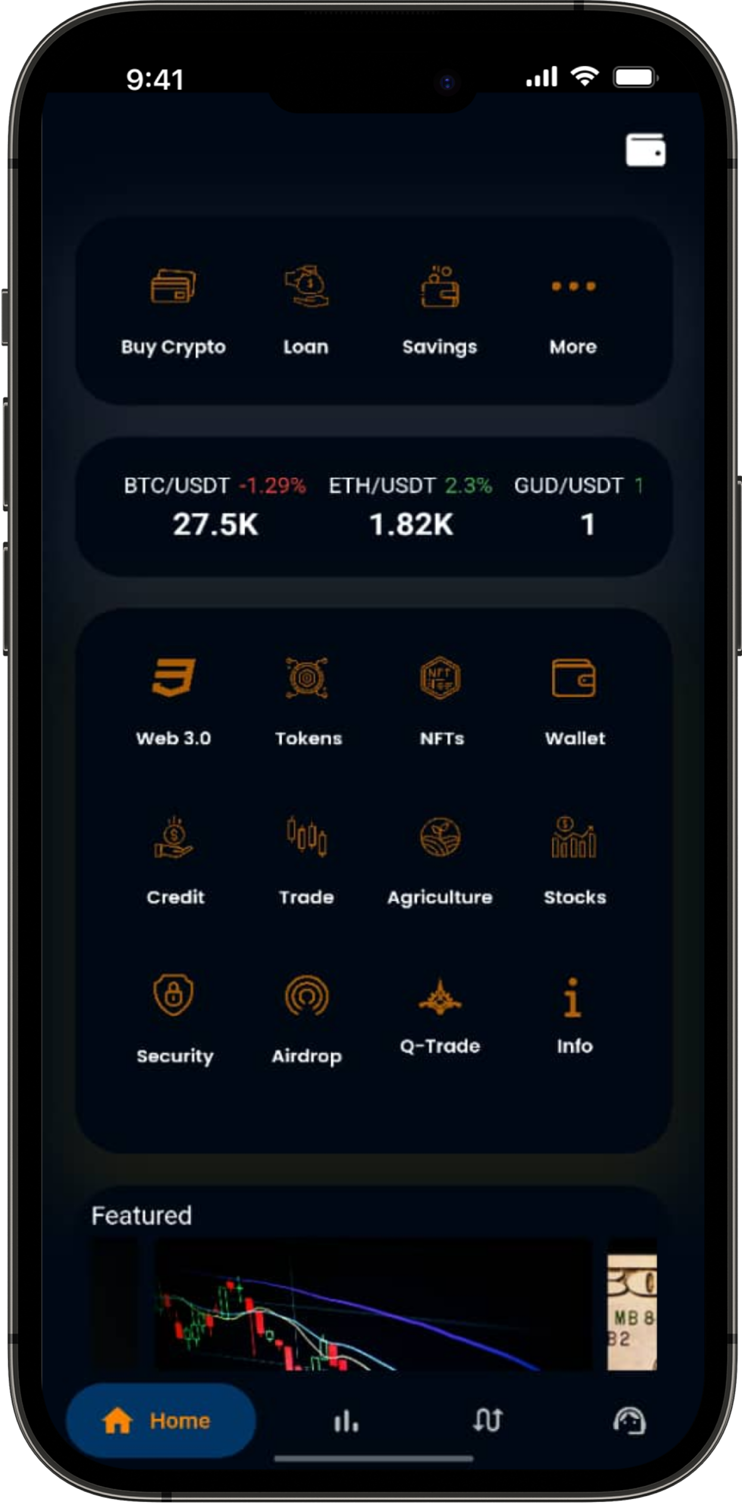 The Galaxy Exchangepp with various coin values on the wallet page